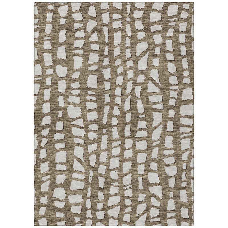 Tapis intérieur lavable abstrait 3 pi x 5 pi brun et ivoire