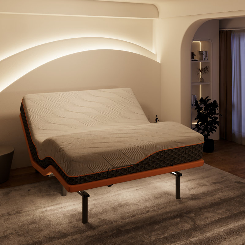 Lit réglable Zero Gravity avec matelas hybride de 14 po, massage, télécommande sans fil, contrôle des applications, Zero Gravity, éclairage sous le lit, ports USB et de type C des deux côtés