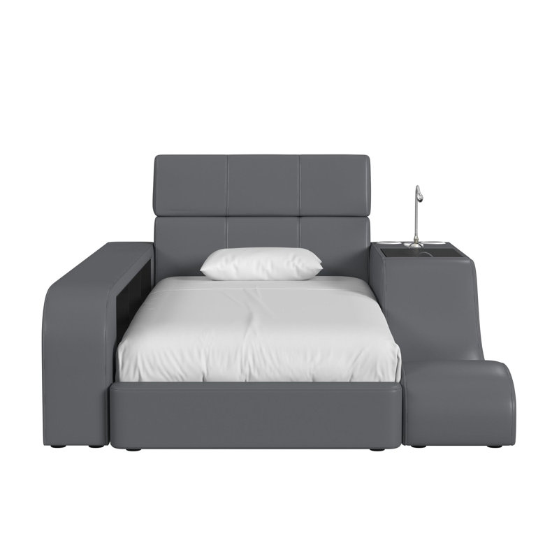  Booker Twin Transformer Bed With Electronic Features In Grey PU, Twin