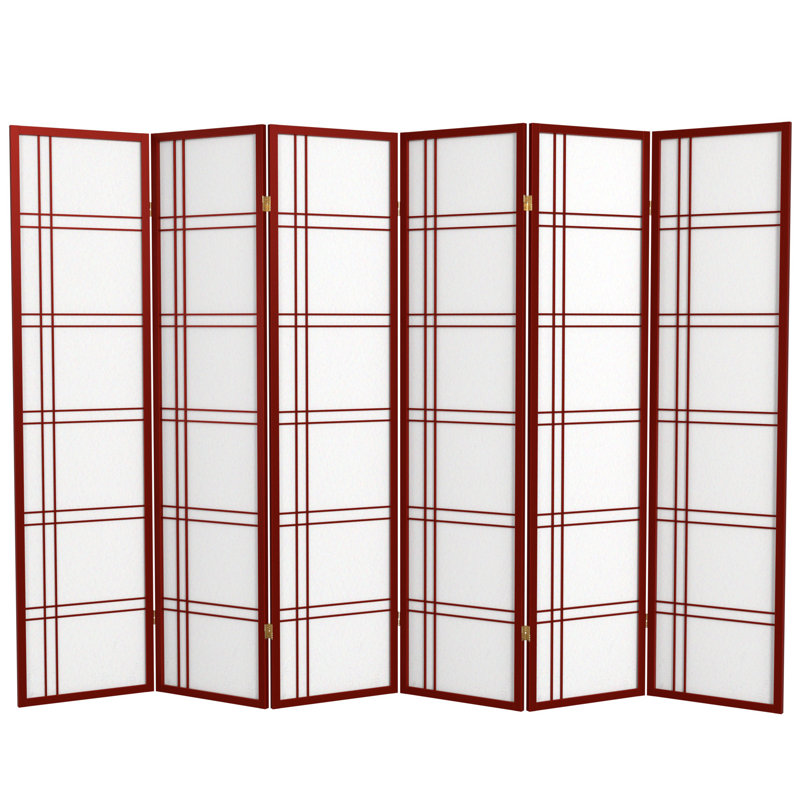 70.5" Tall Double Cross Shoji Panel Room Divider, Red, 6 ft, 4