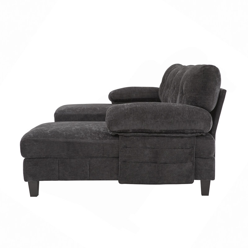 U-Shaped Sectional Sofa 103.5" Chenille Fabric Couch With Dual Chaise Lounges, Storage Pockets And Armrest Pillows For Living Room, Black