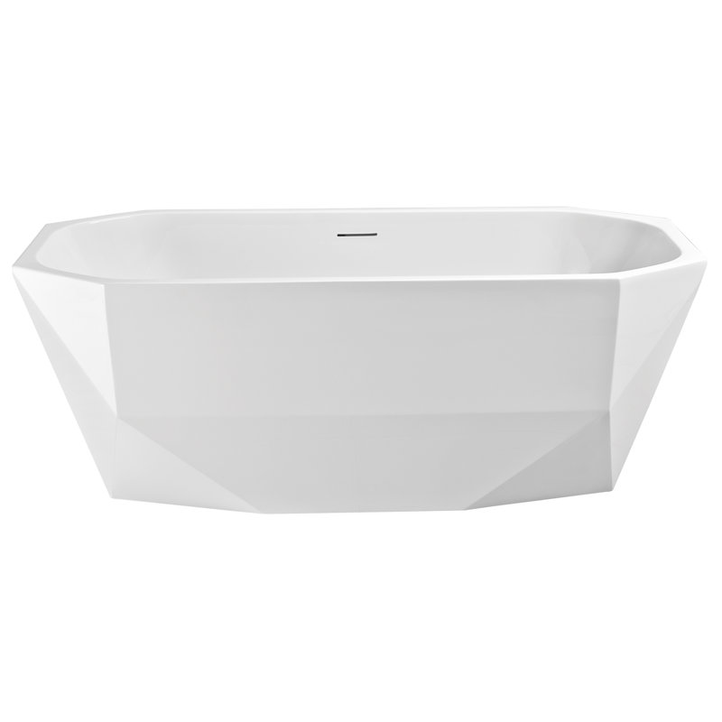 63'' Streamline Freestanding Soaking Acrylic Bathtub With Drain and Bamboo Tray, Polished Chrome