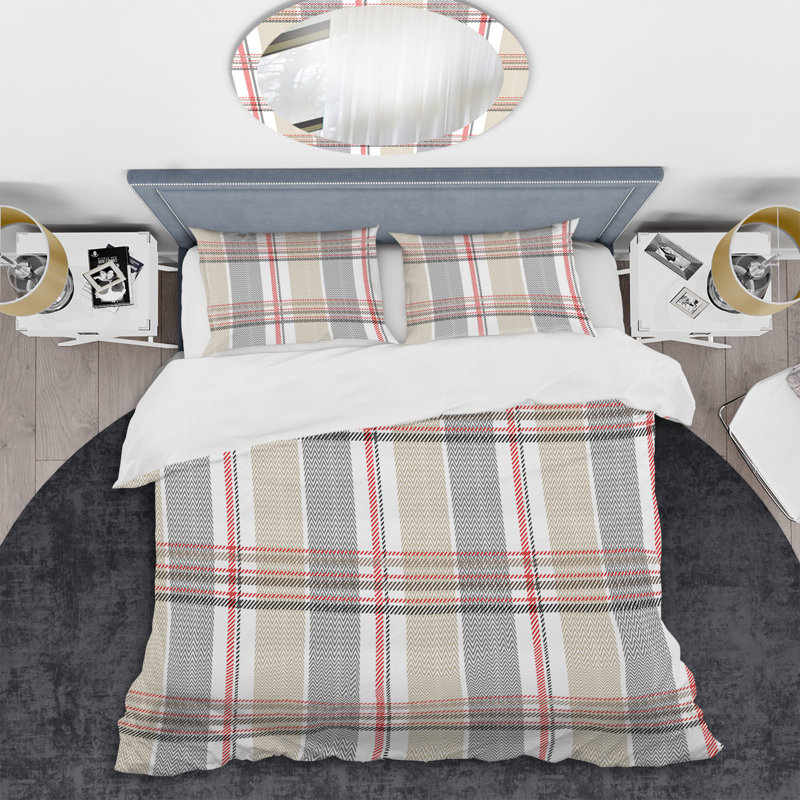 Tartan crème à carreaux - Ensemble de housse de couette abstrait - Microfibre de polyester