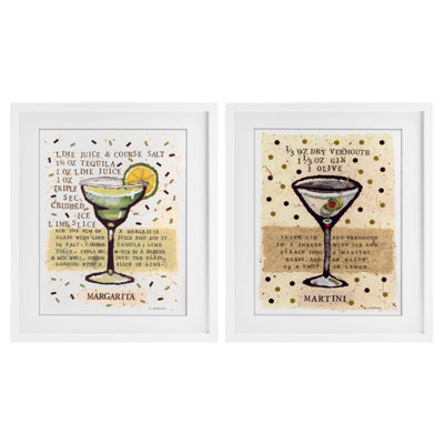 Margarita & Martini Recipes, ensemble de 2 reproductions encadrées sous verre, design par Nancy Overton