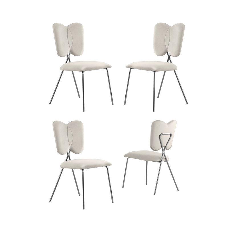 Velvet Wing Back Side Chairs, Silver, Cream