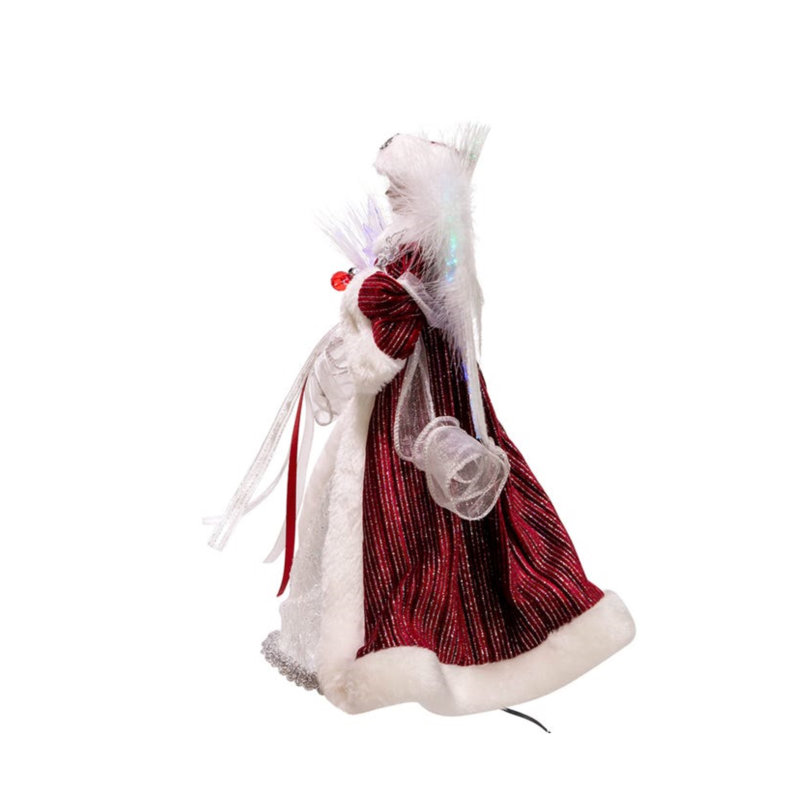 14-Inch White, Silver, and Burgundy Angel Tree Topper with LED Lights