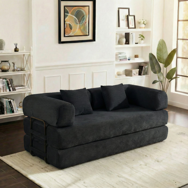 Canapé-lit convertible Boneless de 78 po avec 2 coussins, Noir, 26.77" H x 77.95" W x 35.43" D