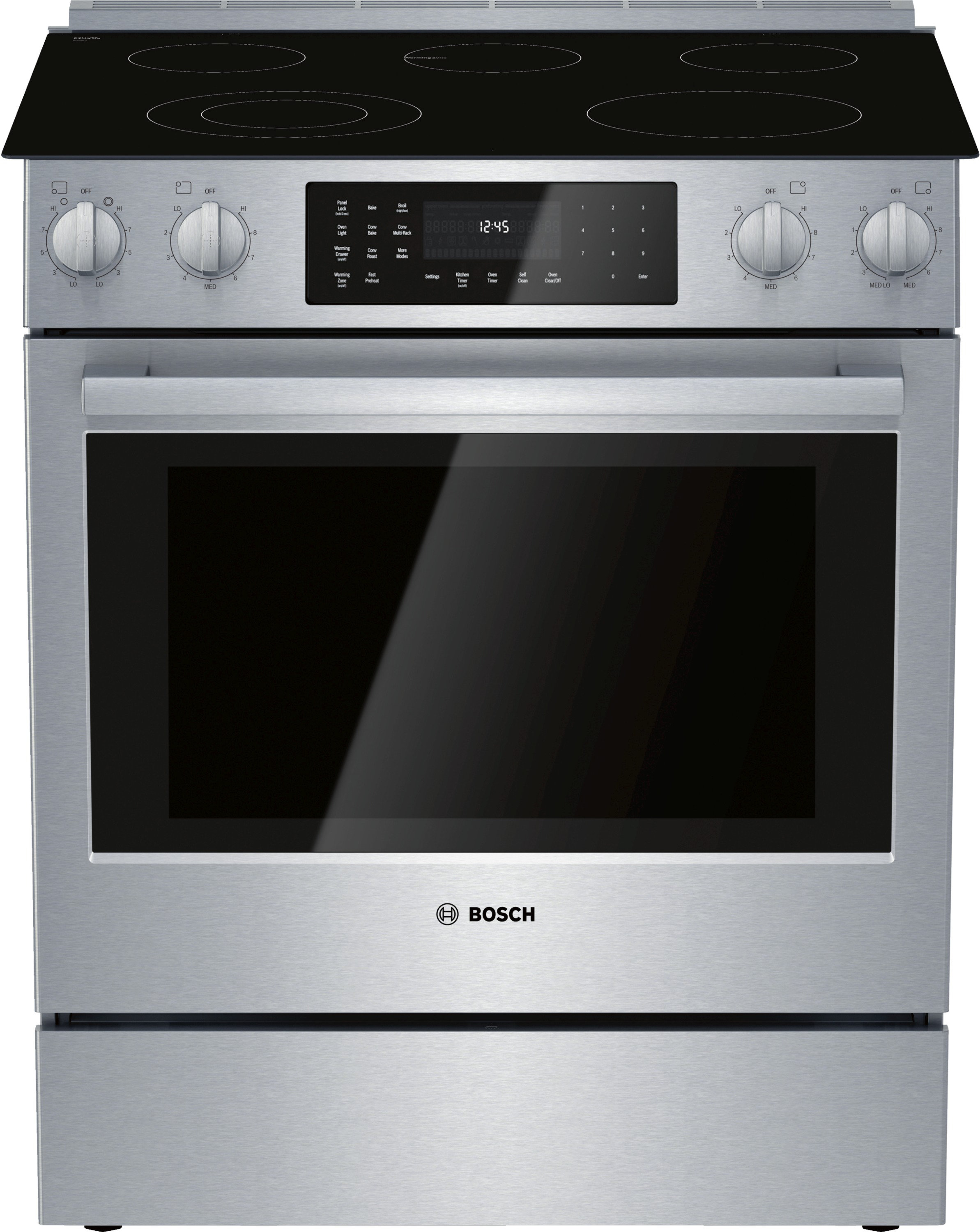 Bosch 800 Series 30 Inch Full Depth Electric Slide In Range With Convection Pro Self Clean And Warming Drawer