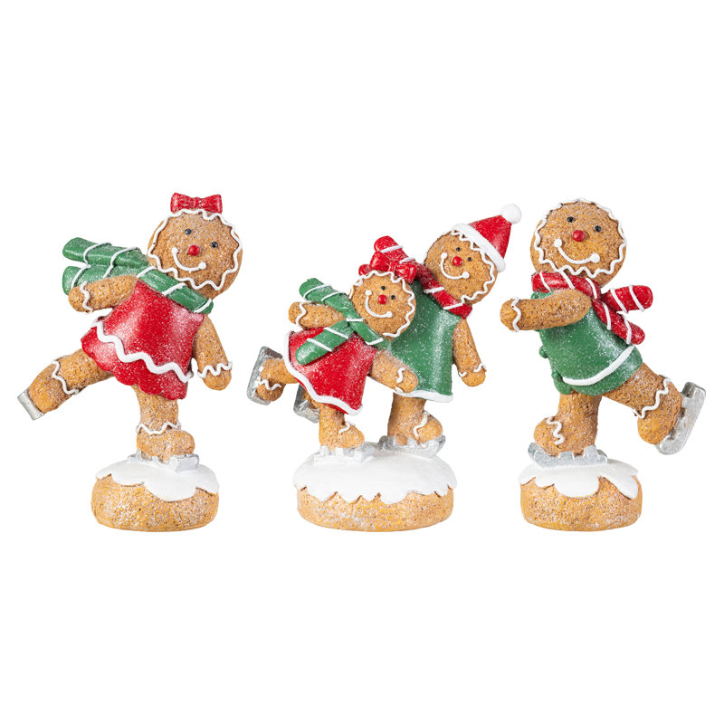 Décoration de table de Noël en résine représentant des bonshommes en pain d'épice skiant, 15 cm de hauteur