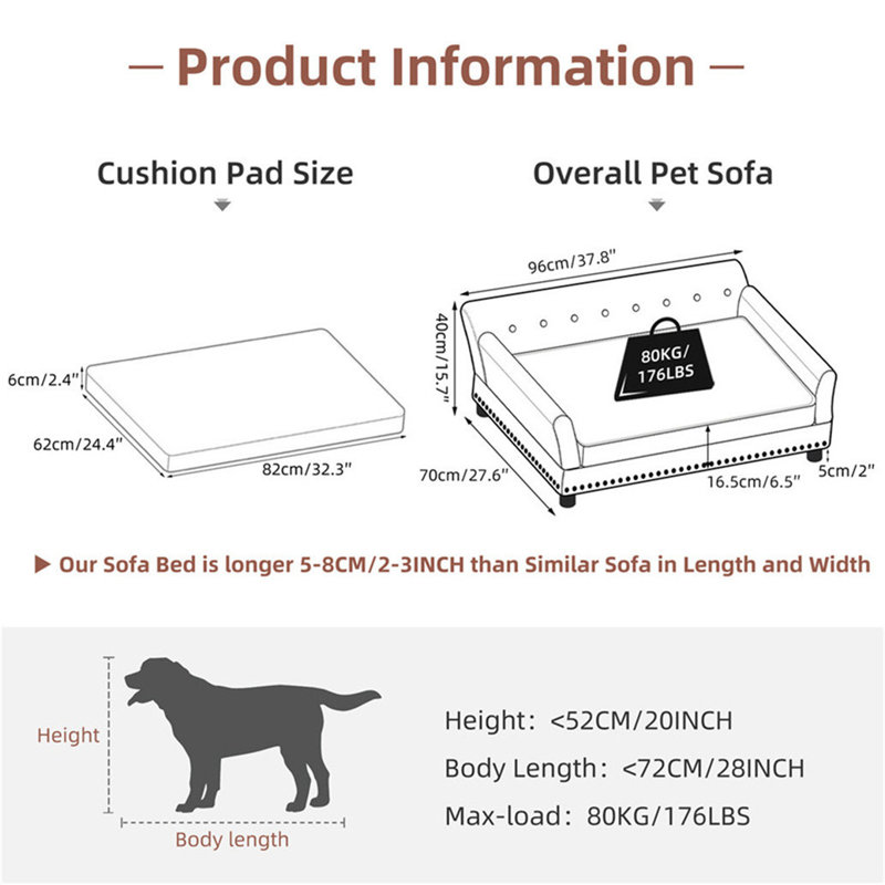 Dog Sofa, 40cm H X 102cm W X 72cm D