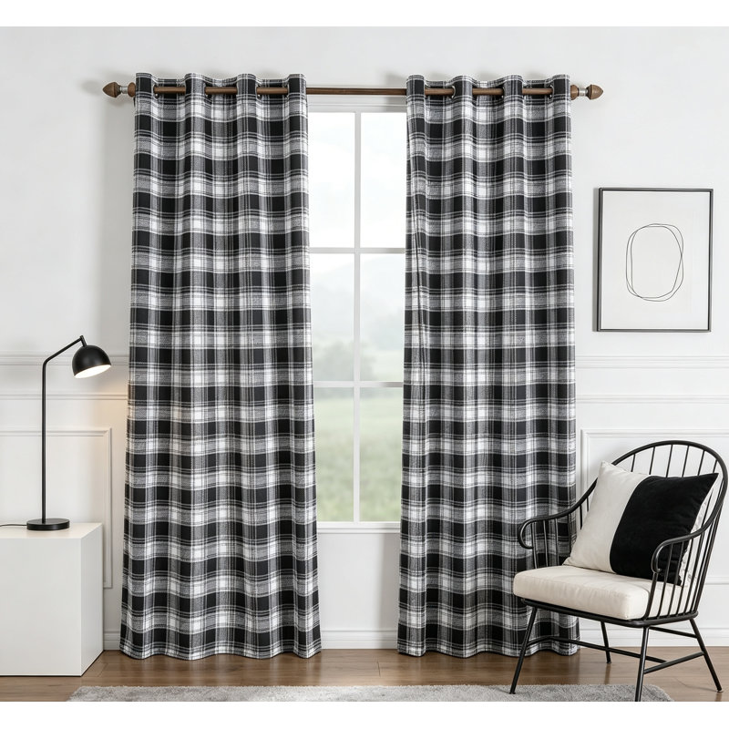 Ensemble de 2 rideaux occultants 95% Plaid Buffalo, Noir