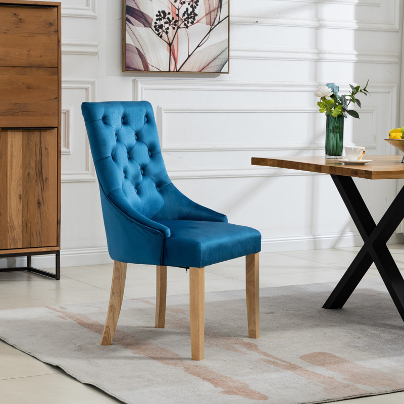 Akkar 47cm H Velvet Upholstered Dining Chair, Blue
