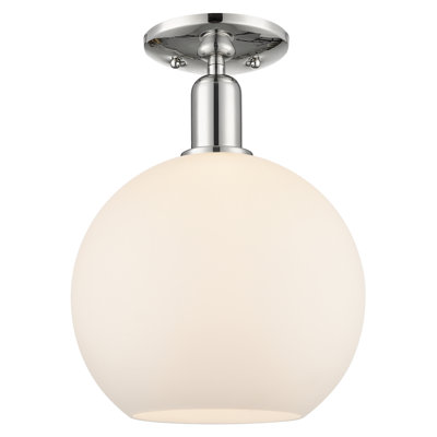 Arcadia - Athens - 1 Light 10" Semi-Flush Mount - Polished Nickel Finish - Matte White Shade