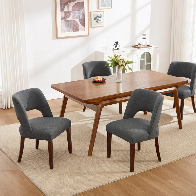 Upholstered Solid Wood Dining Side Chair, Dark Gray