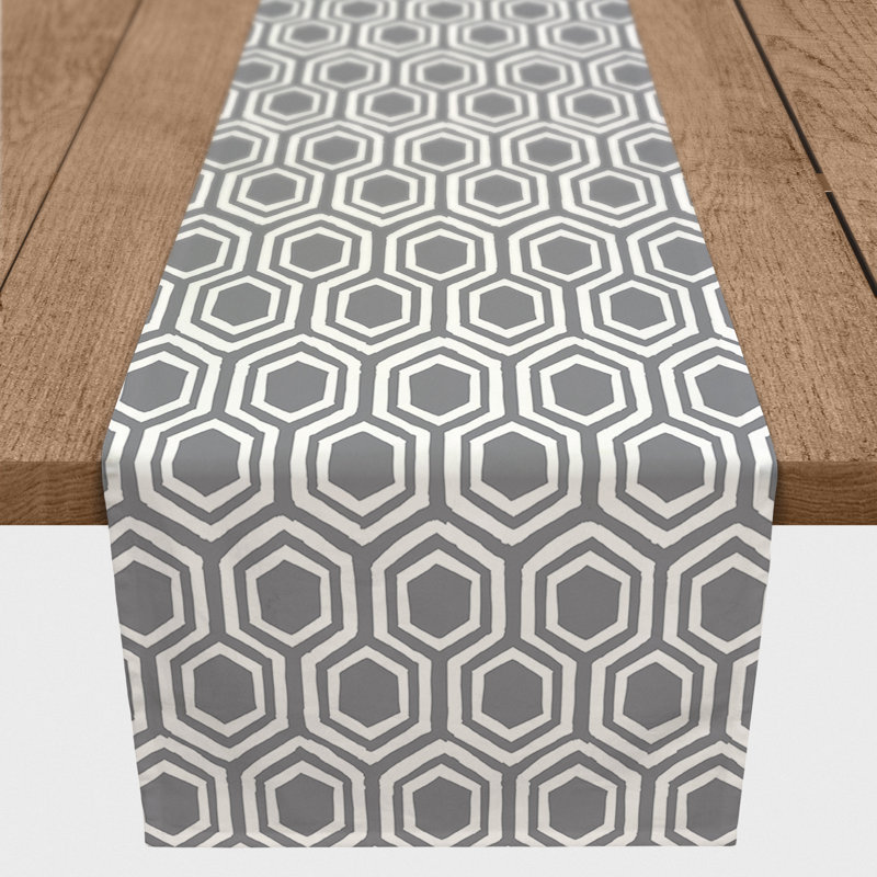 Chemin de table Doster, 90 po x 16 po, Gris, Géomestrique 8