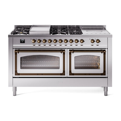 ILVE Nostalgie II Series 60 in. Dual Fuel Range with 7 Sealed Burners, Griddle, Frenchtop (Liquid Propane, Glass Door)