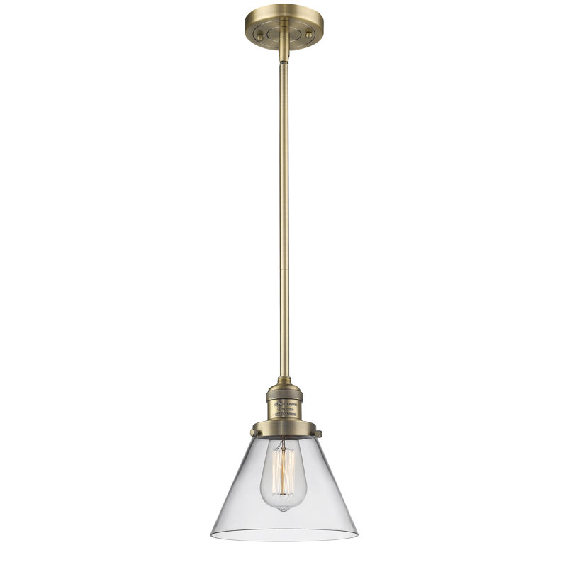 Luminaire suspendu conique à 1 lumière Mosley, Laiton antique, Ampoule DEL 6 watts Vinage, Transparent