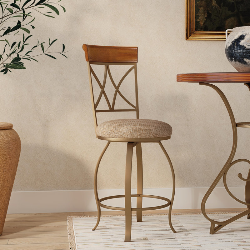 Jefferson Swivel Upholstered Counter Stool, Counter Stool (24" Seat Height), Matte Champagne Gold