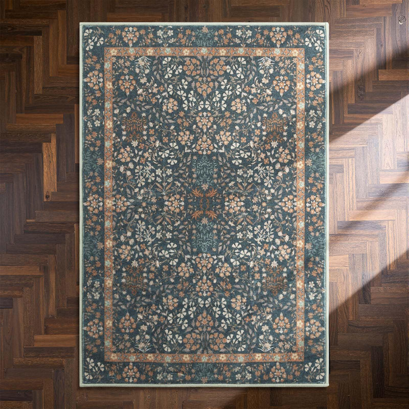 Floral Machine Washable Area Rug, Rectangle 3' x 5'