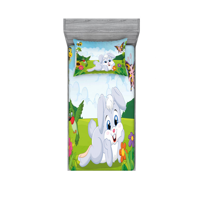 Ensemble de draps Rabbit on the Grass, Ensemble de draps pour lit simple TG avec drap-hou