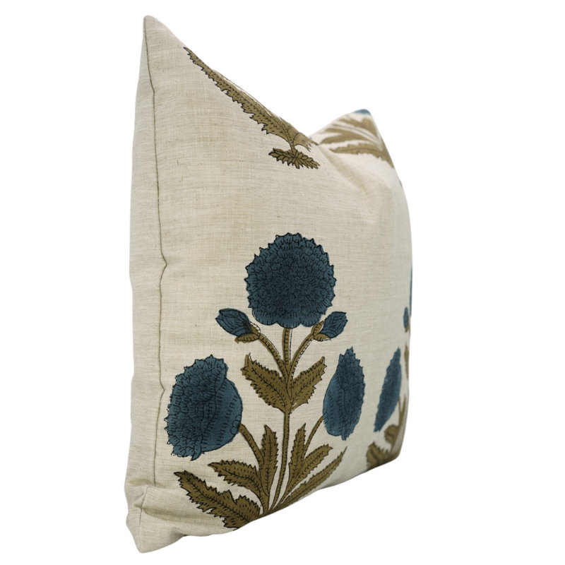 Coussin décoratif en lin fait à la main pour canapé et lit Fabcline BadShah, Bleu / Vert, H 14 po x l 20 po