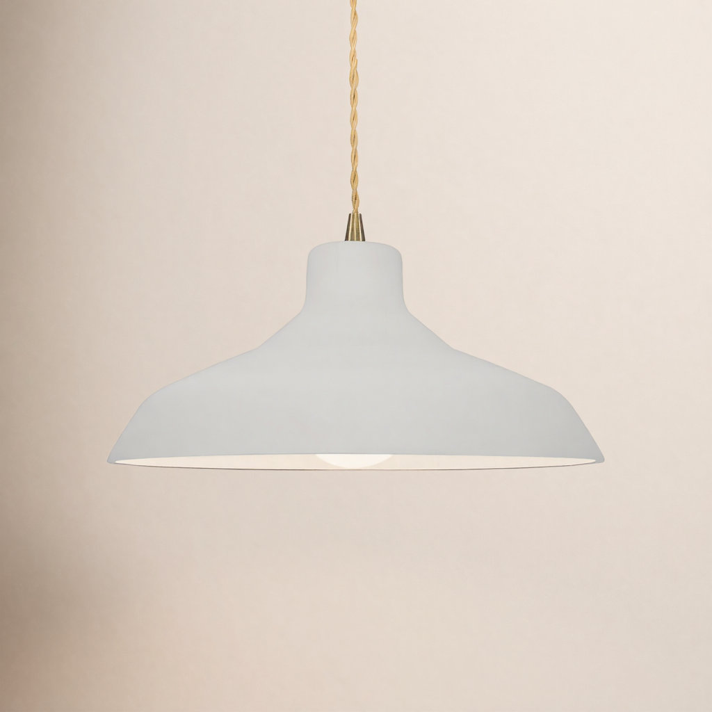 Fallon Ceramic Dimmable Pendant, Bisque, 6.25" H x 13.5" W x 13.5" D, Antique Brass