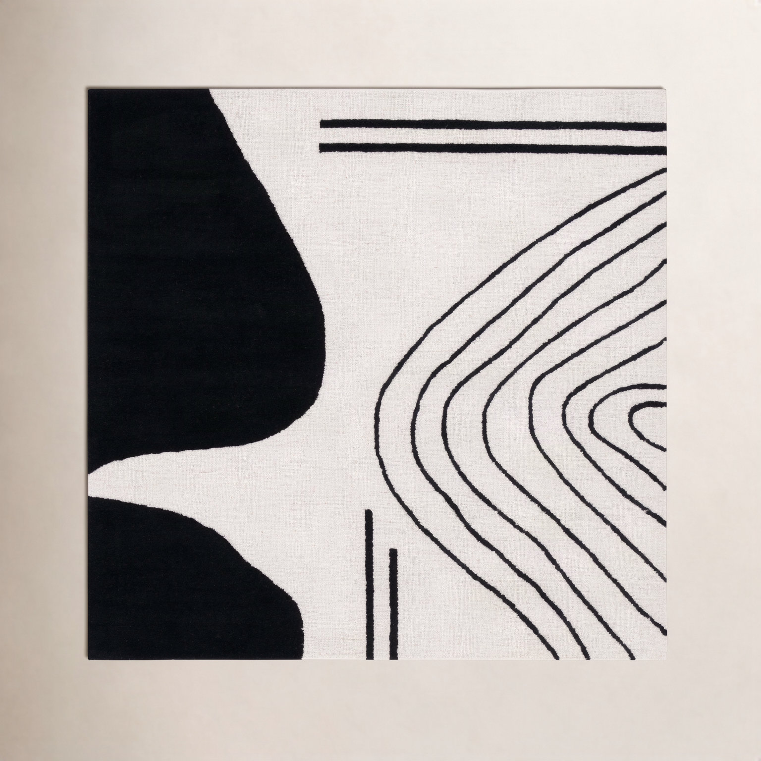 Felipe Ivory Black Hand-Woven Abstract Wool Rug, Square 6'