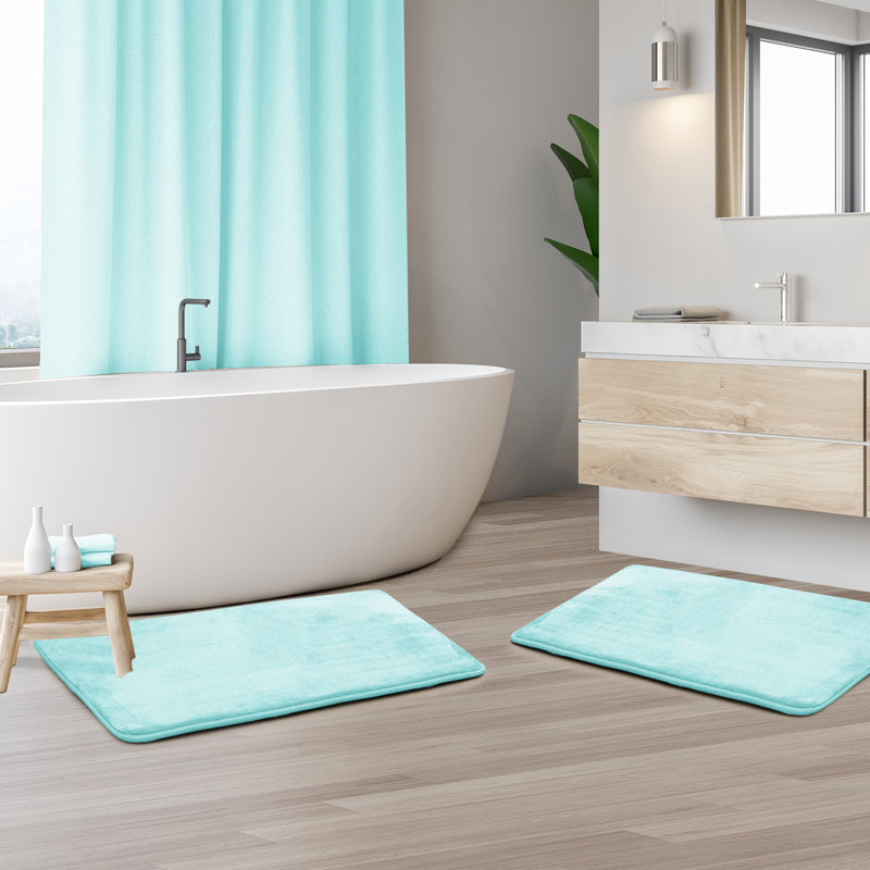 Steph Luxury Ultra Soft and Absorbent Memory Foam Bath Rug Set with Non-Slip Backing, Small: 17"W x 24"L, Aqua