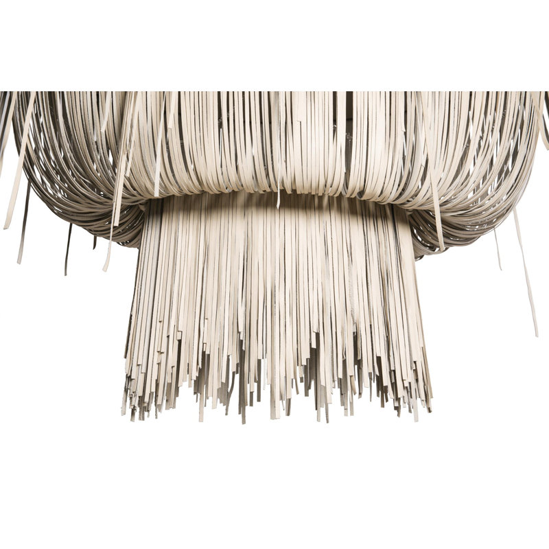 Leather Fringe Chandelier, 43" H x 51" W x 22" D, 4