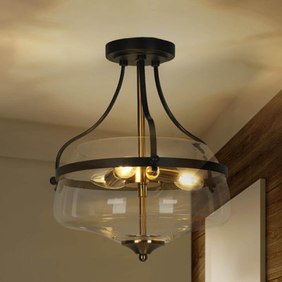 Kewaunee 3 - Light 13' Glass Black Semi Flush Mount