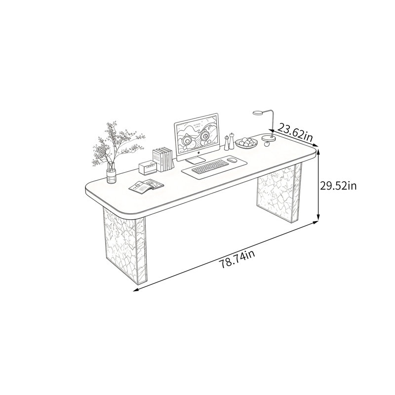 Bureau rectangulaire noir en acrylique et bois massif, H 29,52 po x l 78,74 po x P 23,62 po, Noir/transparent