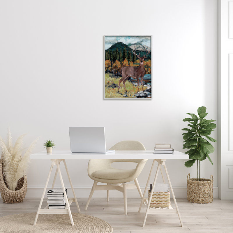 Gray Framed Canvas Deer Wildlife Landscape Print, 24" x 30"