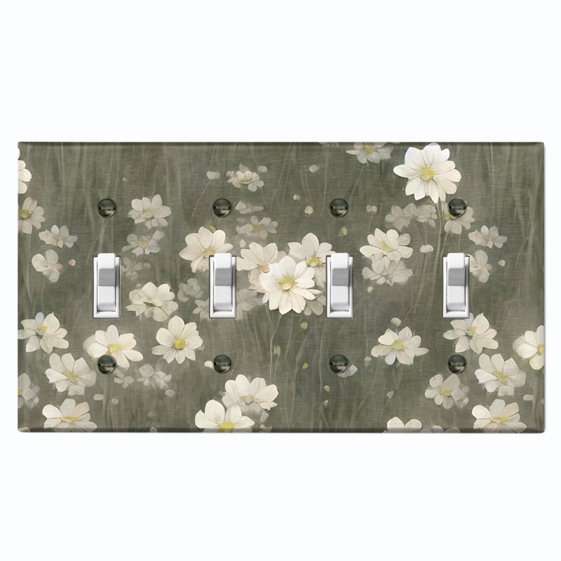 Plaque murale standard à 4 interrupteurs à bascule White Flower Olive Green