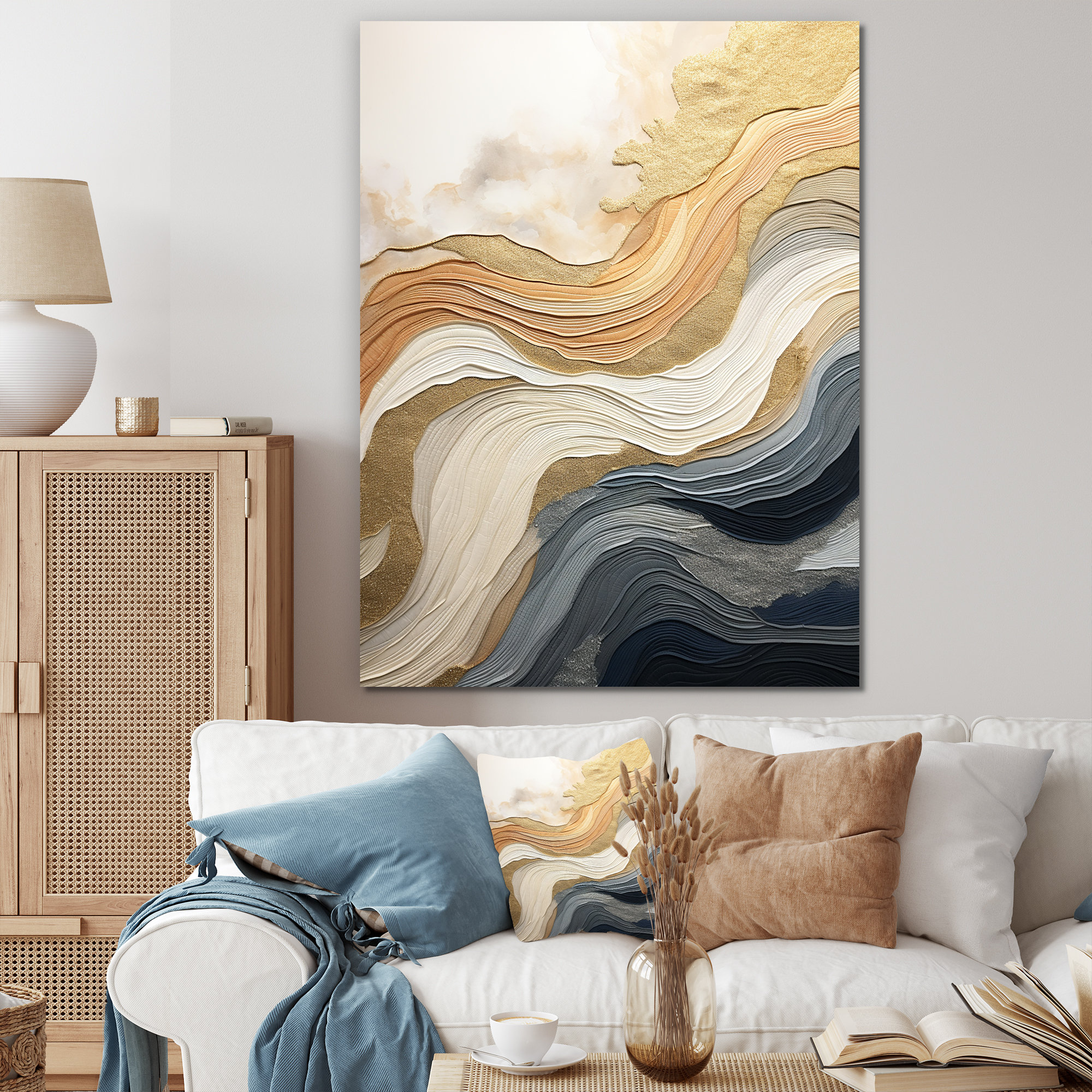 Wrought Studio White And Blue Coastal Waves Fusion - Abstract Wall Art ...