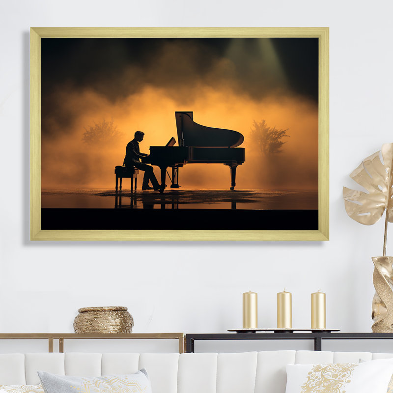 Piano Symphony In Silhouette sur impression sur toile, H 12 po x l 20 po x P 1 po, Cadre doré simple