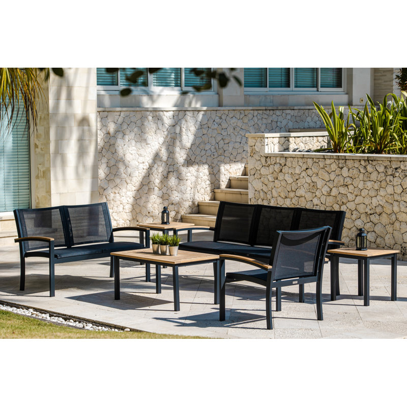 SoHo 40" Rectangle Teak Aluminum Outdoor Coffee Table, Black