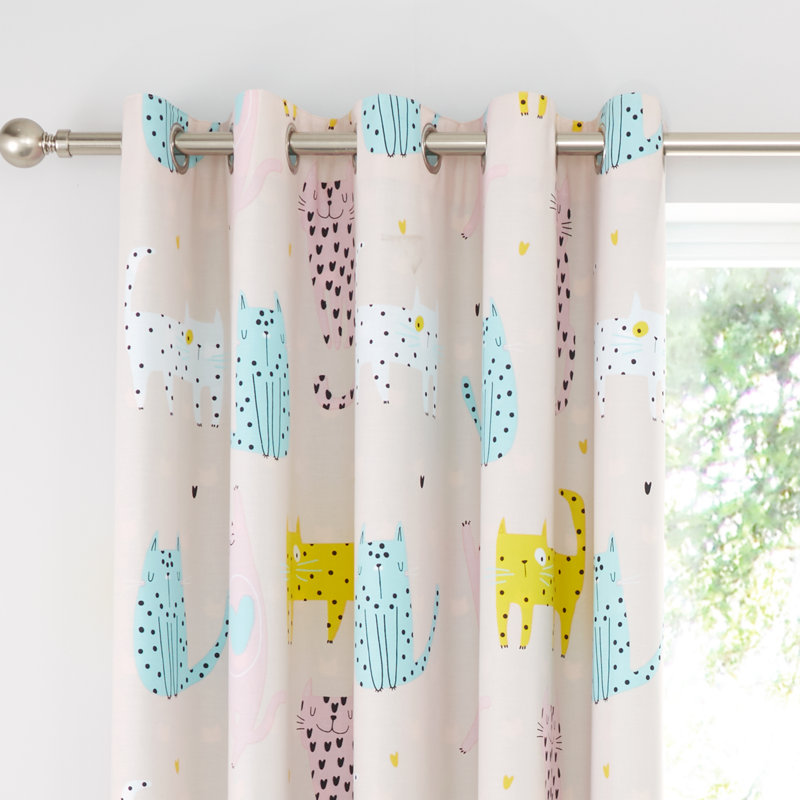 Cute Cats Fully Reversible Lined Eyelet Curtains