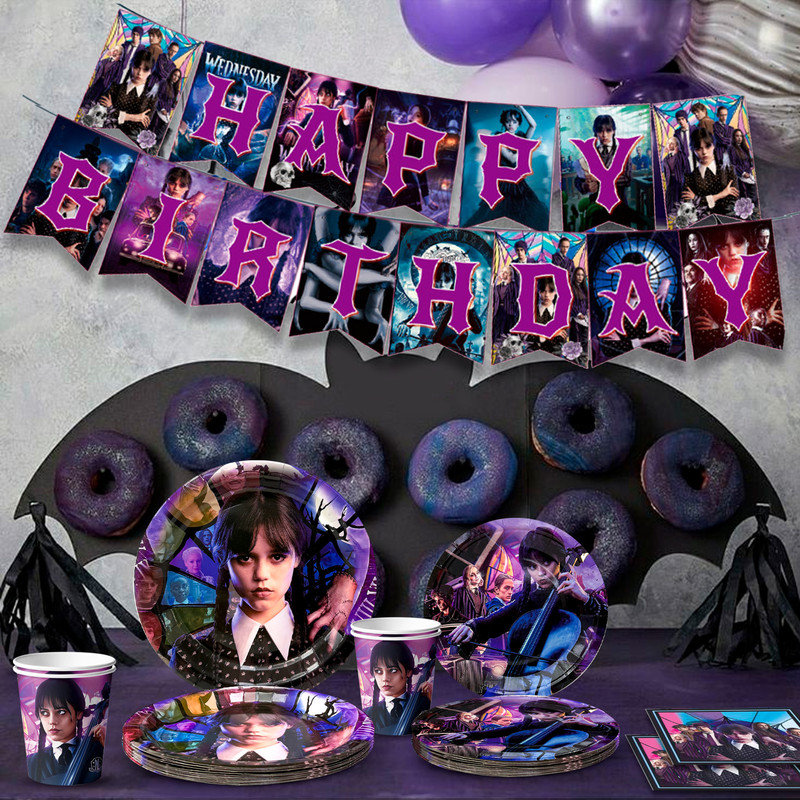 Wednesday Birthday Party Tableware Set,66 Pcs Wednesday Party Supplies Tableware