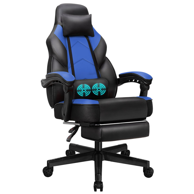 Ergonomic Gaming Chair with Footrest and Lumbar Support, Blue