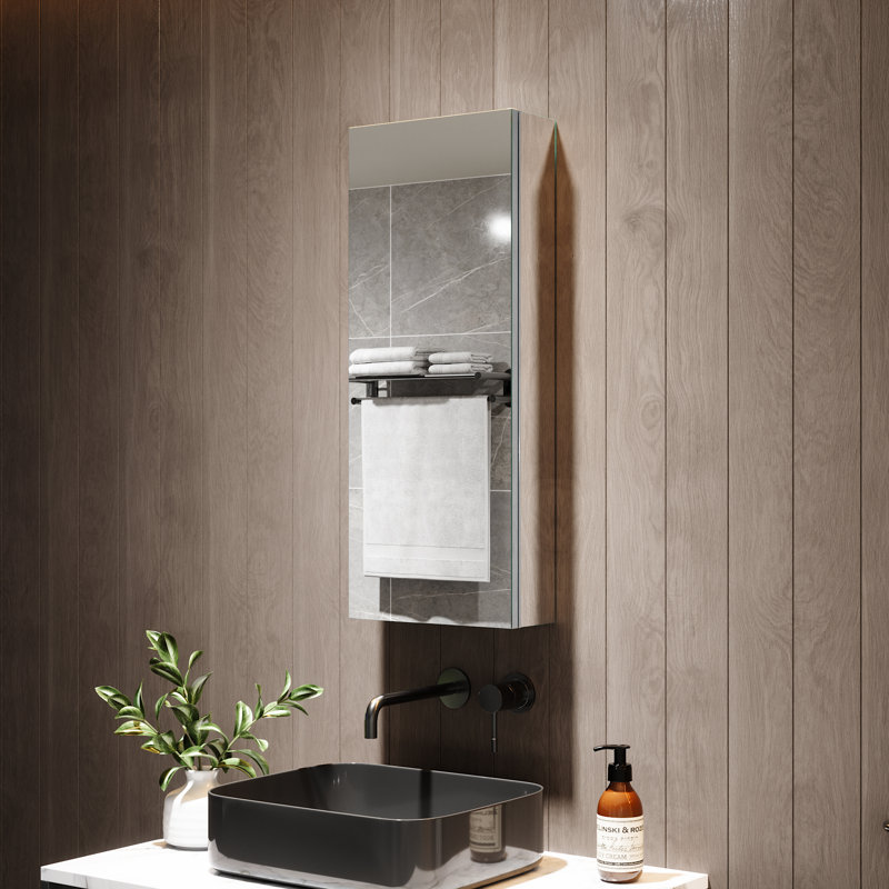Armoire à pharmacie murale sans cadre avec porte en miroir et tablettes réglables, H 30 po x l 12 po x P 4,8 po
