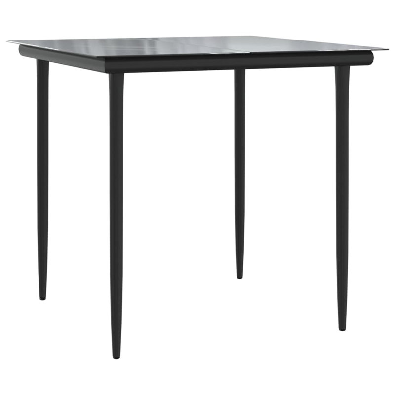  Table de salle à manger en acier thermolaqué noir, verre trempé moyen
