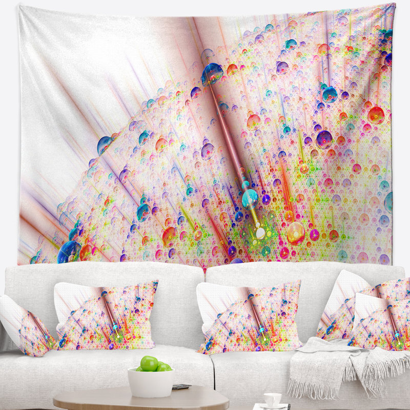 Tapisserie abstraite avec planètes à bulles solaires rouges et bleues, H 50 po x l 60 po