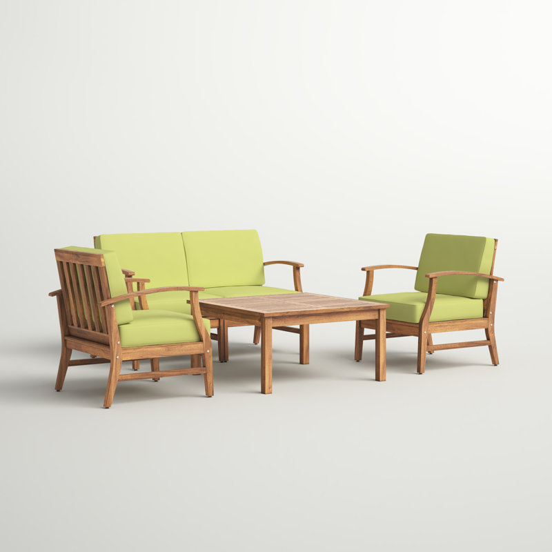 Theodore Acacia 4 - Person Patio Conversation Set with Cushions, Green Performance Canvas