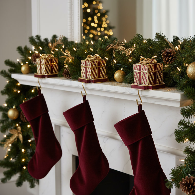 Holiday Gift Box Stocking Holder, Red