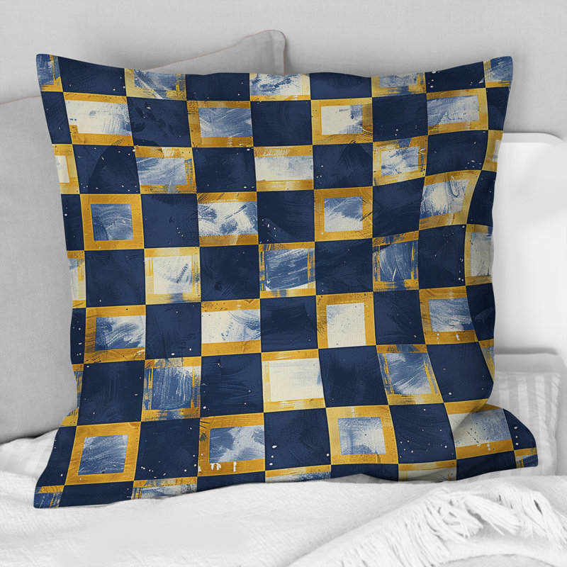 Imprimé vichy bleu et jaune - coussin décoratif moderne, H 16 po x l 16 po