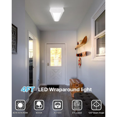 4FT LED Wraparound Light 6600LM, 60W, 4000K 48Inch Garage Ceiling Lights Surface Mount, AC120V ETL Listed Hardwired Led Light Fixture for Garage, Kitchen, Fluorescent Replacement,4P
