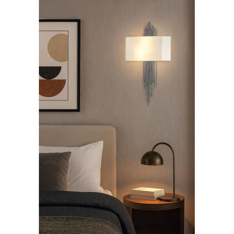2-Light Chrome Rod Wall Sconce With A White Shade, Shiny nickel