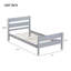 Lit simple avec tête et pied de lit, lit en bois d'hévéa, gris