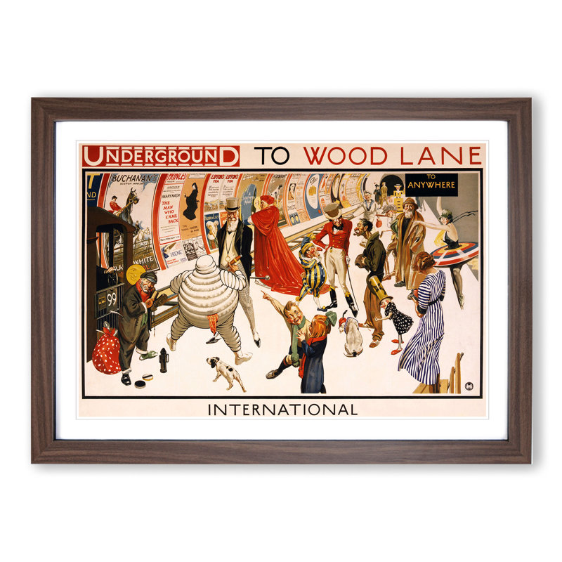 London Underground to Wood Lane - Picture Frame Graphic Art, Walnut Framed, 27cm H x 36cm W x 2cm D