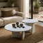 Ensemble de 2 tables gigognes en marbre blanc semi-poli blanc, table de salon, pierre naturelle, marbre véritable, marbre véritable